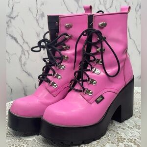 ROC Women's Vibrant Pink Lace-Up Platform Boots
